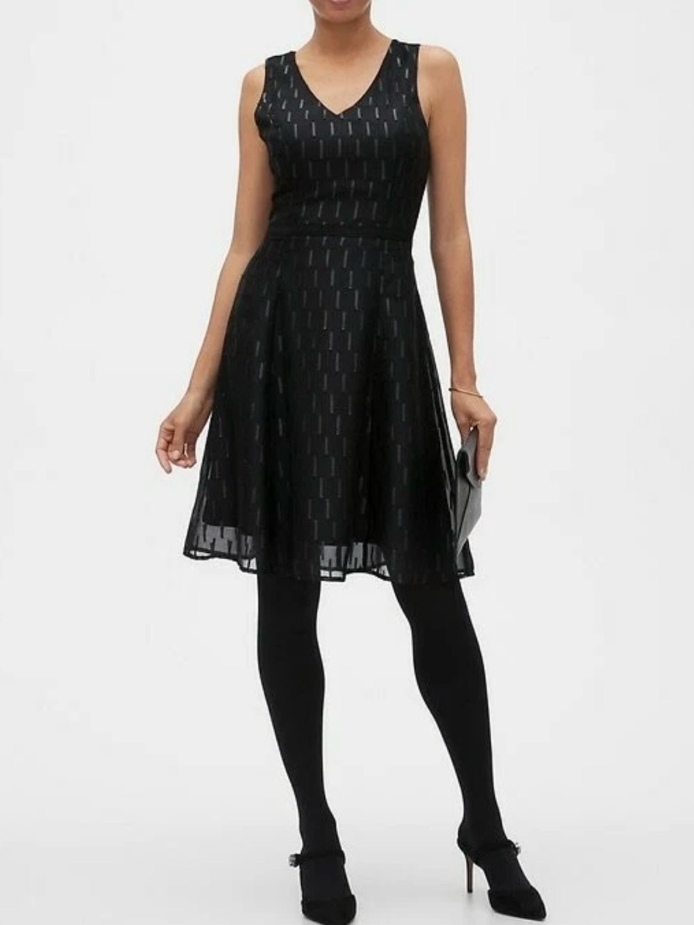 NWT Banana Republic Elegant Metallic Black Chiffon Dress • Size 8 - Picture 1 of 15